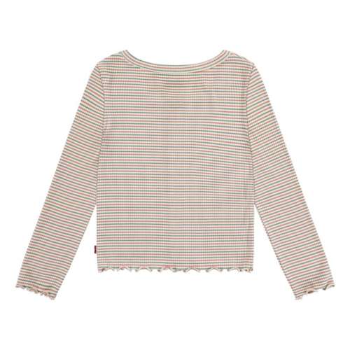 Girls' Levi's Striped Ribbed Long Sleeve Scoop Neck Button Up Shirt