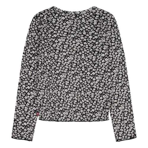 Girls' Levi's Floral Ribbed Long Sleeve Scoop Neck Button Up Half Shirt