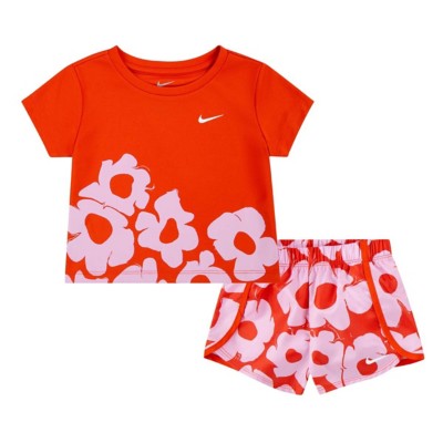 Toddler Girls' khaki Nike Floral Dri-FIT Sprinter T-Shirt and Shorts Set