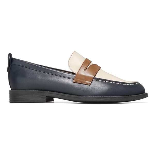 Women's Cole Haan Stassi Penny Shoes Regular 9.5 Navy/Ivory/Pecan Leather