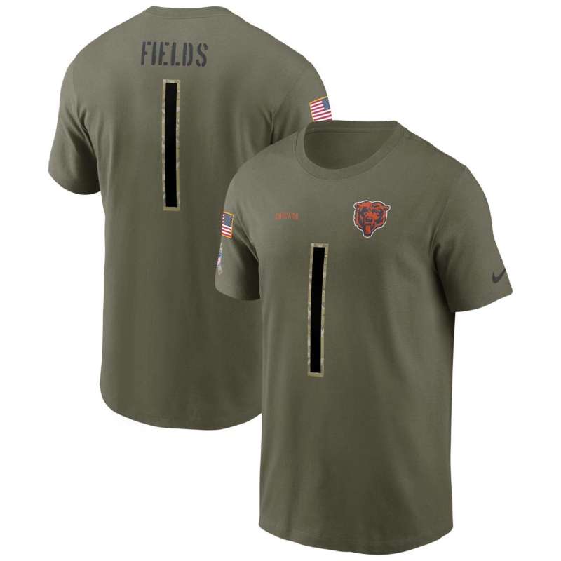 Nike Chicago Bears Justin Fields #1 2022 Salute To Service Name & Number T- Shirt