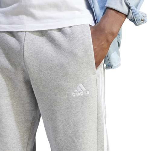 adidas Essentials 3-Stripes Open Hem Fleece Pants - Grey