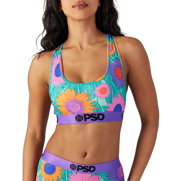 Women's PSD Purple Floral Sports Bra Small Sunflower Pop