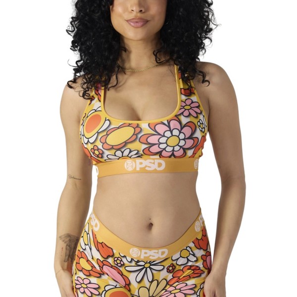 Women's PSD Purple Floral Sports Bra Medium Orange