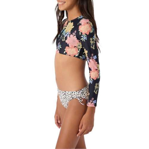 Girls' O'Neill Kali Floral Long Sleeve Crop Top Swim Set