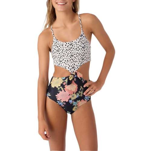 Girls' O'Neill Kali Floral Knot Front One Piece Swimsuit