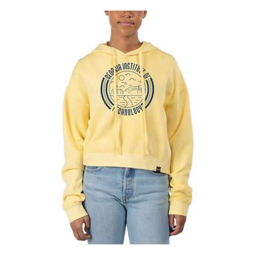 USCAPE Women's Georgia Tech Yellow T-SHIRT jackets 90's Flyer Pigment Dyed Crop Hoodie