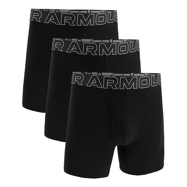 Men's Under Armour Performance Cotton 6" Boxer Briefs Underwear 3 Pack Small Black
