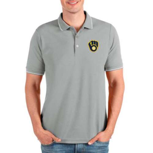 Milwaukee Brewers Official MLB Blue Striped Polo Golf Shirt - Mens