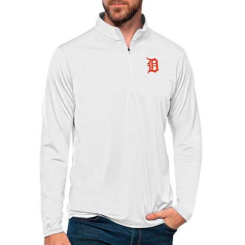 Antigua Detroit Tigers Black Tribute Quarter-Zip Pullover Top