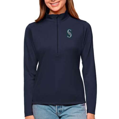 Seattle Seahawks Antigua Women's Metallic Logo Tribute Half-Zip Top - White