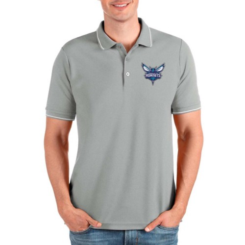Antigua Men s Heathered Gray Charlotte Hornets Affluent Polo
