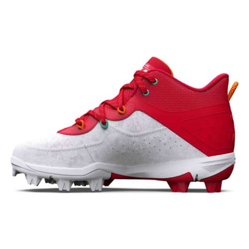 Under Armour Harper 7 USA Mid RM Jr. Youth Baseball Cleats - Red / White / Blue 1.5