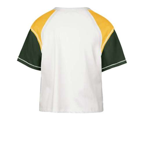 GREEN BAY PACKERS GRIDIRON GLAM SHORT SLEEVE CROP TEE WITH SPORT STRIPE  DETAIL