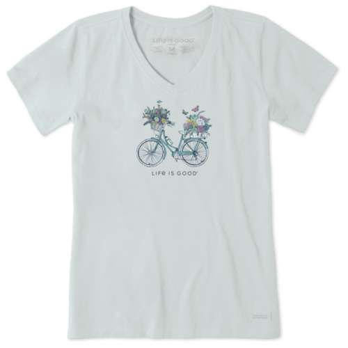Women's Life is Good Bike Flower Baskets T-Shirt