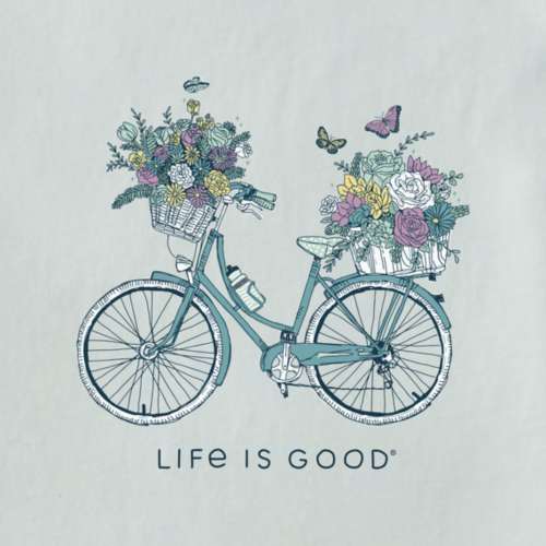 Women's Life is Good Bike Flower Baskets T-Shirt
