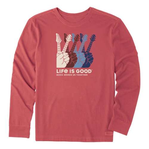 Men's Life is Good Music Peach Guitars Crusher Long Sleeve T-Shirt
