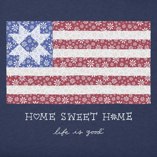 Women's Life is Good Home Sweet Home Quilted Flag V-Neck T-Shirt