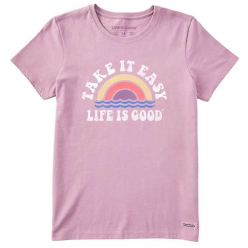 Women's Life is Good Take It Easy Rainbow Waves T-Shirt