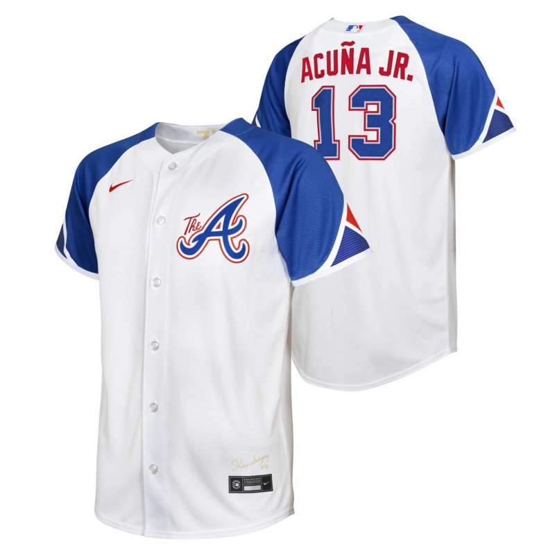 Braves 13 Ronald Acuna Jr. White Youth Cool Base Jersey