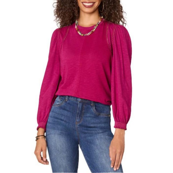 Women's Democracy Puff Ruffle Long Sleeve Shirt Small Dragon Fruit