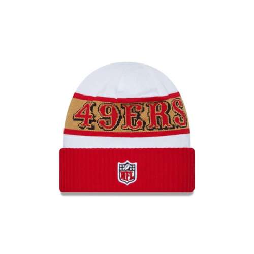 Youth New Era Scarlet San Francisco 49ers 2023 Sideline Cuffed Knit Hat with Pom