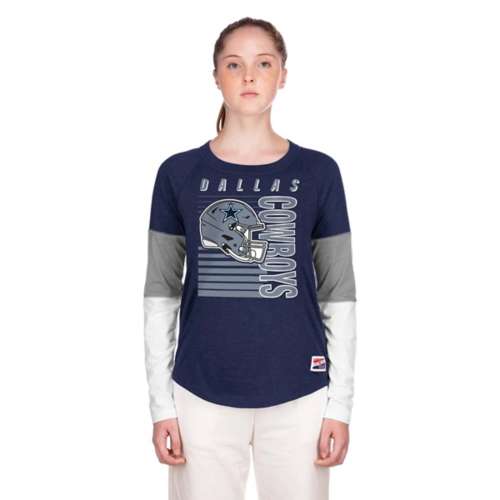 New Era Dallas Cowboys Women's Navy Blue Helmet LS Tee, Navy Blue, 60% Cotton / 40% POLYESTER, Size 2XL, Rally House