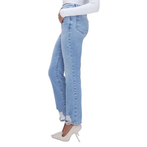 Women's GOOD AMERICAN Good Legs Distressed Button Front Slim Fit Straight Jeans