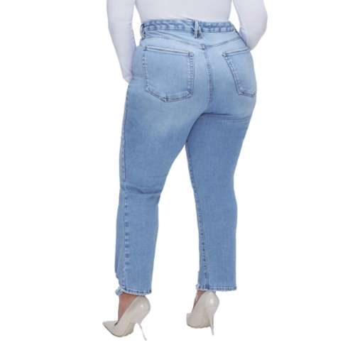 Women's GOOD AMERICAN Good Legs Distressed Button Front Slim Fit Straight Jeans