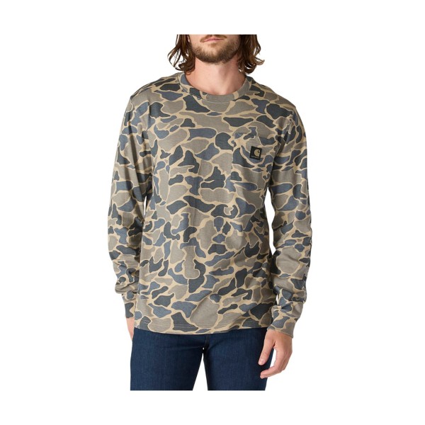 Men's Carhartt Relaxed Fit Heavyweight Long-Sleeve Pocket Camo Logo Graphic Long Sleeve T-Shirt Small Khaki Vintage Camo