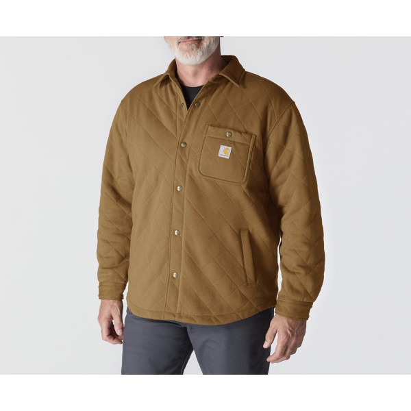 Men's Carhartt Rain Defender Loose Fit Heavyweight Quilted Snap Front Canvas Jacket Medium Brown