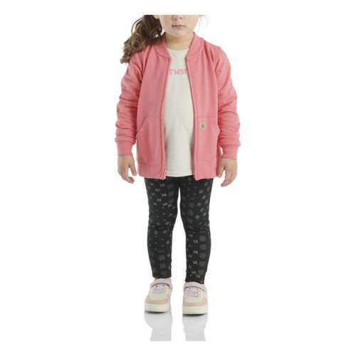 Toddler Girls Carhartt 3 Piece French Terry Jacket T Shirt and Legging Set