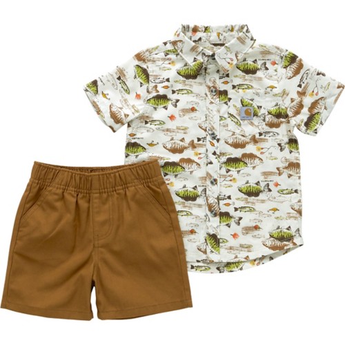 Toddler Carhartt Twill Stripe Dog T-Shirt and Shortalls Set