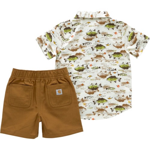 Toddler Carhartt Twill Stripe Dog T-Shirt and Shortalls Set
