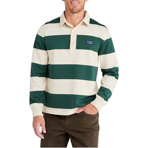 Men's L.L.Bean Vintage Soft Rugby Stripe 1/4 Long Sleeve Button Up Shirt - Primary Image