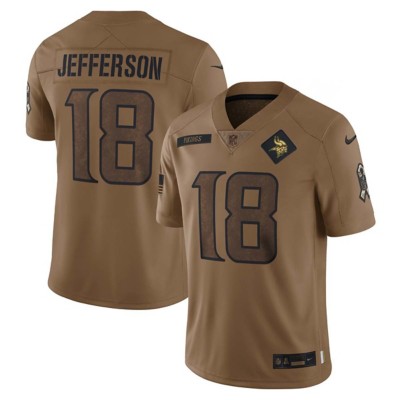 Nike Minnesota Vikings No18 Justin Jefferson Olive/USA Flag Women's Stitched NFL Limited 2017 Salute To Service Jersey