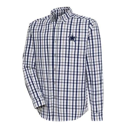 Men's Antigua Navy/White Milwaukee Brewers Ease Flannel Button-Up Long Sleeve Shirt Size: Small