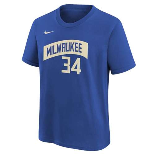 Nike Kids' Milwaukee Bucks Giannis Antetokounmpo #34 2023 City Edition Name & Number T-Shirt