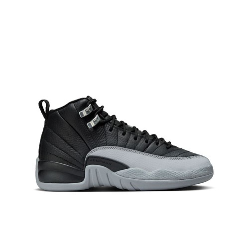 Big Kids Air Jordan 12 Retro Black and Wolf Grey Shoes