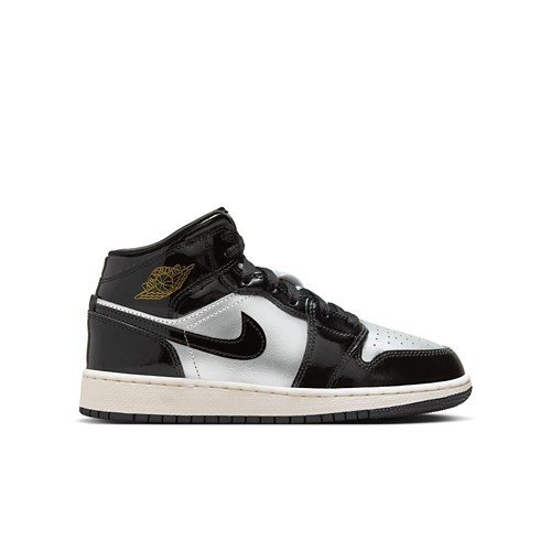 Jordan 1 Mid SE Grade School Boys Black Metallic Gold Metallic Silver Shoes Size 7