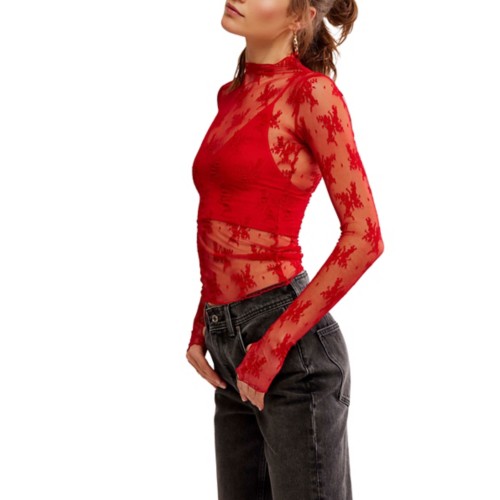Women's Free People Lady Lux Long Sleeve Mock Neck Shirt