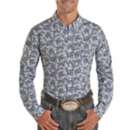 Men's Rock & Roll Denim Paisley Print Woven Long Sleeve Button Up Shirt