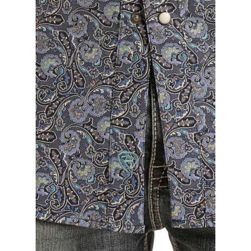 Men's Rock & Roll Denim Paisley Print Woven Snap Long Sleeve Button Up Shirt