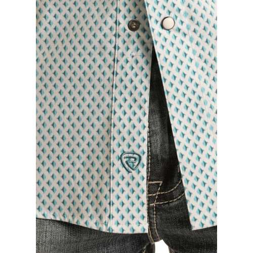 Men's Rock & Roll Denim Geo Print Woven Snap Button Up Shirt