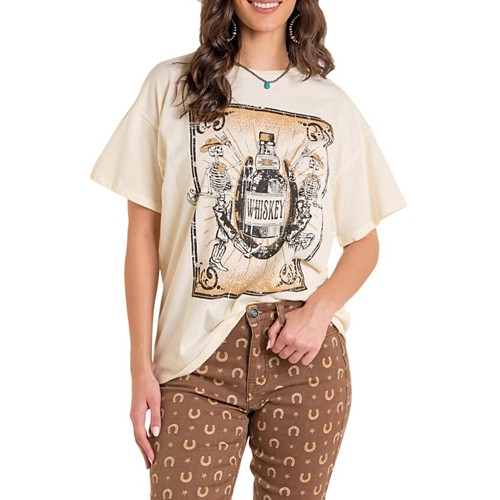 Women's Rock & Roll Denim Whiskey Skeleton T-Shirt