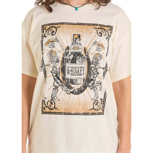 Women's Rock & Roll Denim Whiskey Skeleton T-Shirt