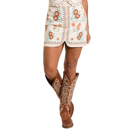 Women's Rock & Roll Denim Floral Studded Skirt