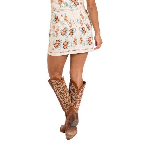 Women's Rock & Roll Denim Floral Studded Skirt