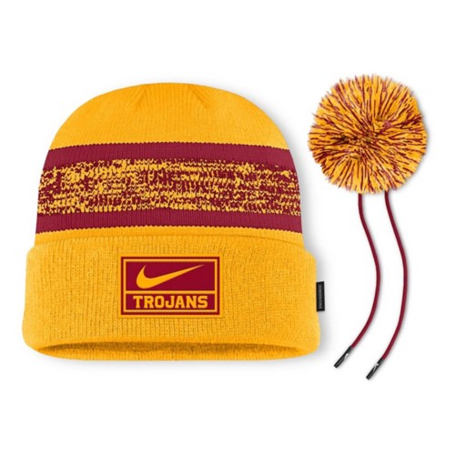 Men s Nike Gold USC Trojans On Field Peak Cuffed Knit Hat with Pom