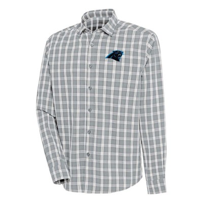 Men's Antigua Black/Gray Detroit Lions Ease Flannel Long Sleeve Button-Up  Shirt